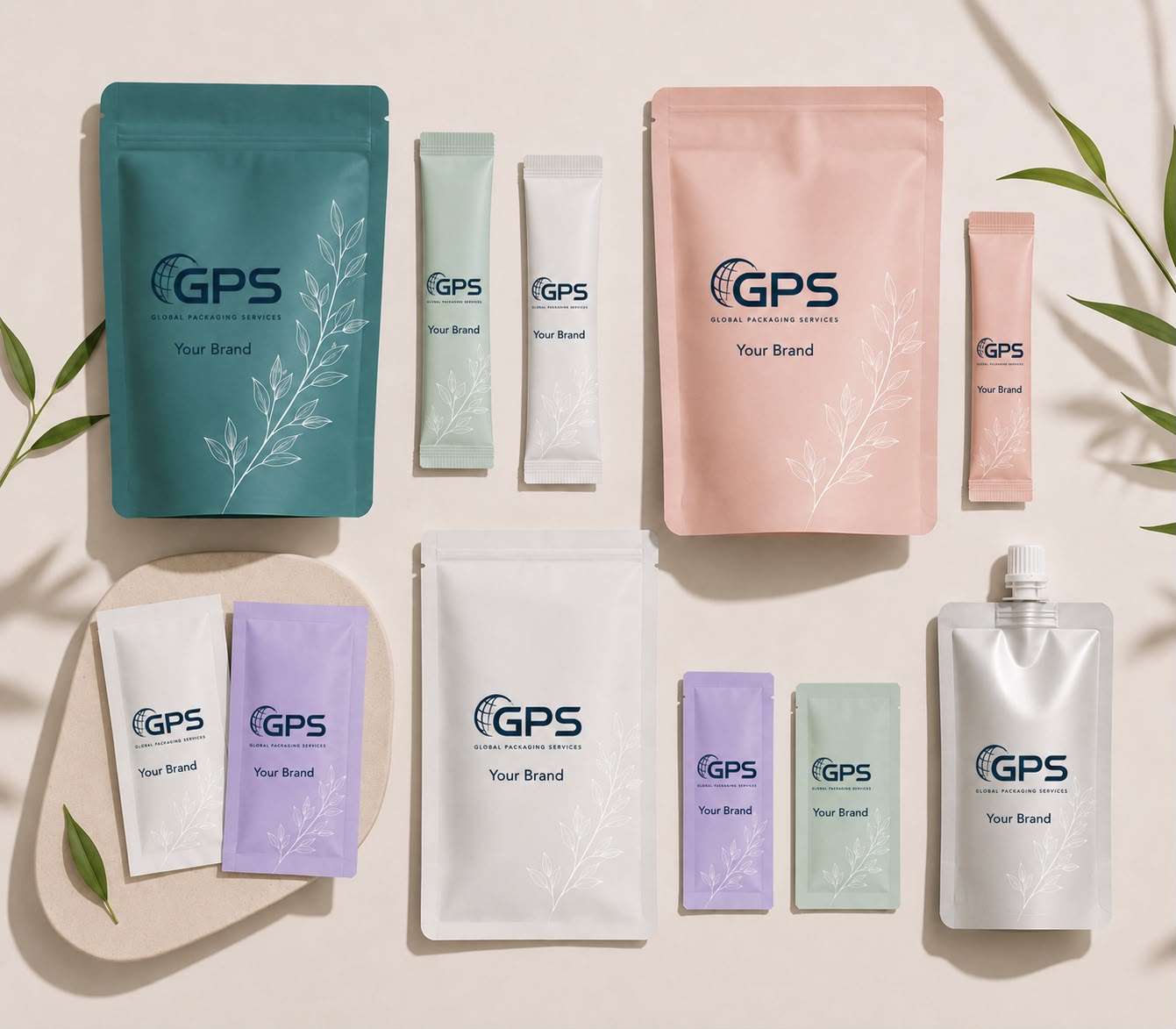 GPS-branded flexible packaging formats — pouches, stick packs and sachets